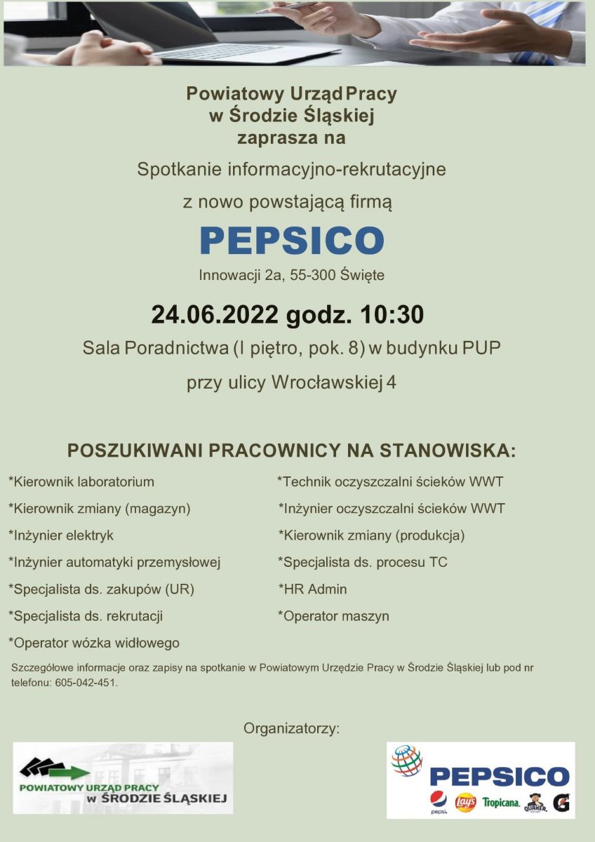 Plakat dotyczący spotkania firma PEPSICO 