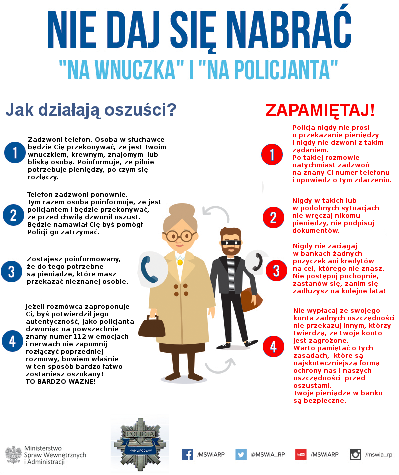 Plakat informujący o kampani nie daj się nabrać na policjanta, na wnuczka